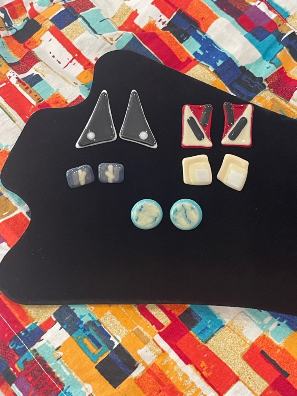 Vintage 80s 90s Geometric Stud Earrings Lot - 5 Pairs Mod Retro Resin/Enamel